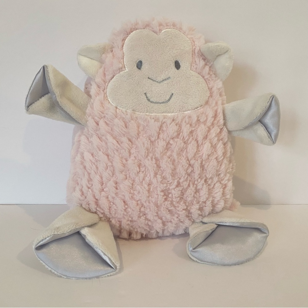 Demdaco Nat & Jules Monkey Plush Stuffed Animal White Pink Soft Cuddle Baby Toy
